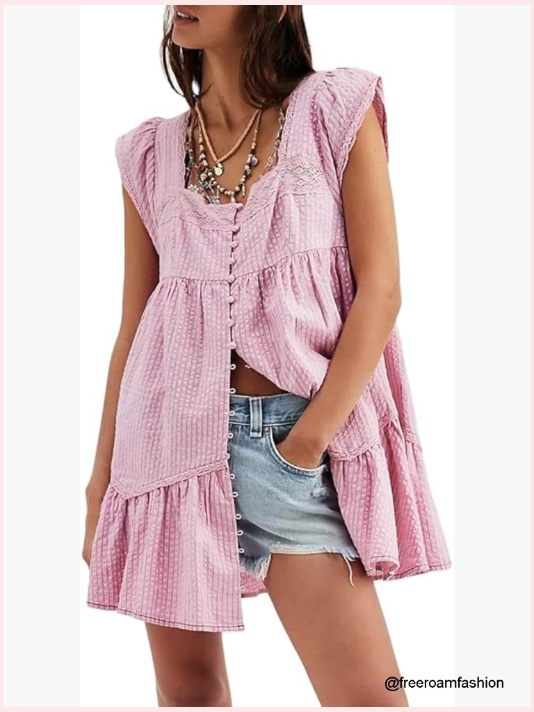 Y2k Floral Ruffle Mini Dress Boho V Neck Puff Sleeve Flowy Patchwork Babydoll